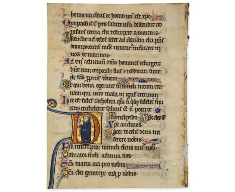 A tonsured Benedictine monk holding a book, - large historiated initial on a single leaf from a Psalter  large historiated in