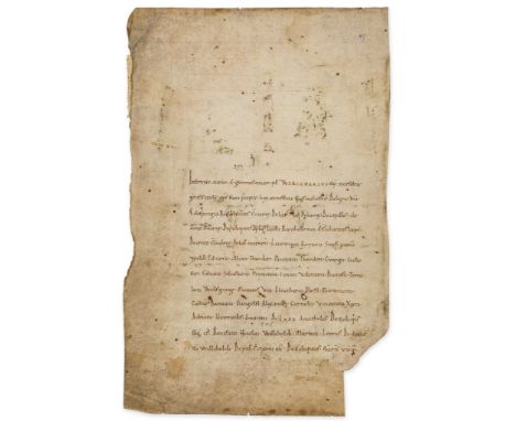 The relic list of Bishop Werinharius of Merseburg, - single leaf from a Romanesque manuscript, in Latin  single leaf from a R