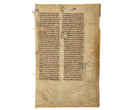 Three leaves from the Chronique dite - de Baudouin d’Avenes, in French, illuminated manuscript on...  de Baudouin d Avenes,  