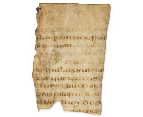 Fragment from the earliest copy of St. Augustine, - In Johannis evangelium tractatus , in Latin uncials  In Johannis evangeli
