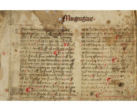 Leaf from a copy of the glosses - to the Sachsenspiegel-Landrecht in Low German with occasional...  to the   Sachsenspiegel-L