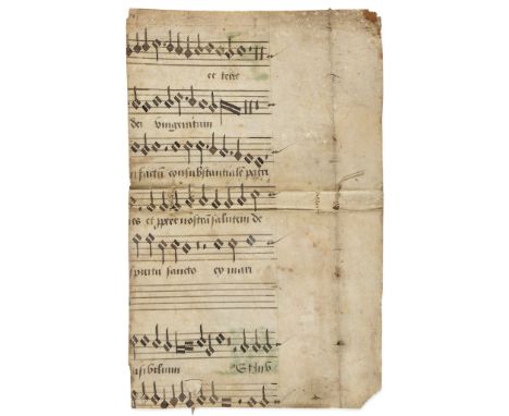 Polyphonic music on a cutting - from a leaf from a decorated musical manuscript on parchment...  from a leaf from a decorated