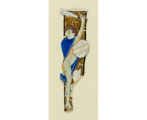 A warrior with a sword and buckler, - on a cutting most probably from a legal manuscript on parchment...  on a cutting most p
