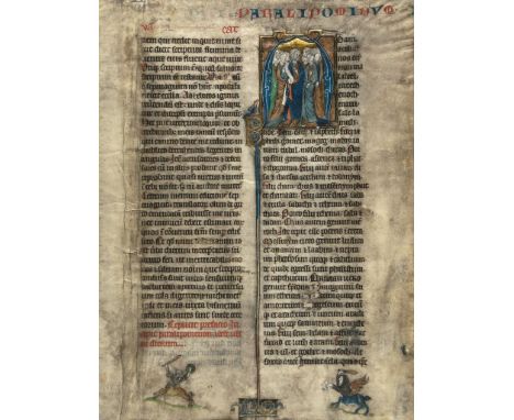 Adam and his descendants, - large historiated initial on a bifolium from a monumental...  large historiated initial on a bifo