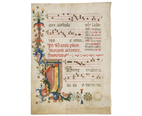 Vast initial 'I' on a leaf from an illuminated - Gradual , in Latin, on parchment [northern Italy , c  Gradual  , in Latin, o