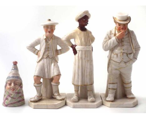 Three Royal Worcester figures and a candle snuffer, (old restortaions) (4) Condition report: see terms and conditions.
