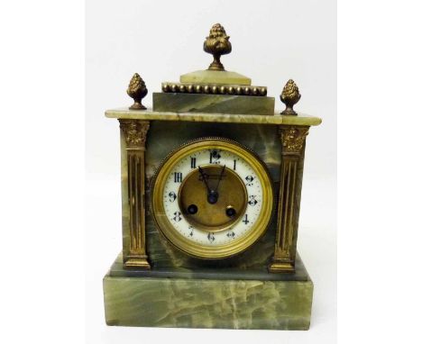 Green onyx mantel clock with two train movement. Condition report: see terms and conditions.
