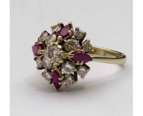 Ruby and diamond 18ct white gold cluster ring, the centre stone approx 0.2ct. Condition report: see terms and conditions.