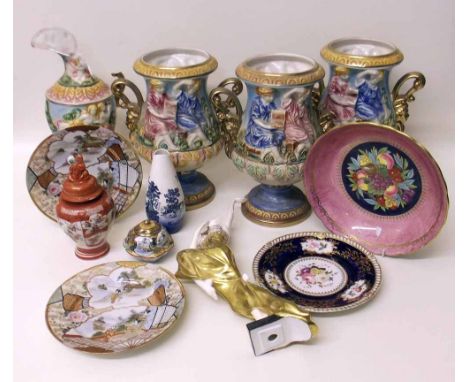 Royal Doulton pre-fired flambe vase, figure of Destiny, three Italian vases and matching ewer, Chamberlains Worcester plate, 