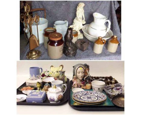 Royal Doulton Anne Boleyn toby jug, Moorcroft, Spode, Worcester, stone jars, jug and bowl etc. Condition report: see terms an