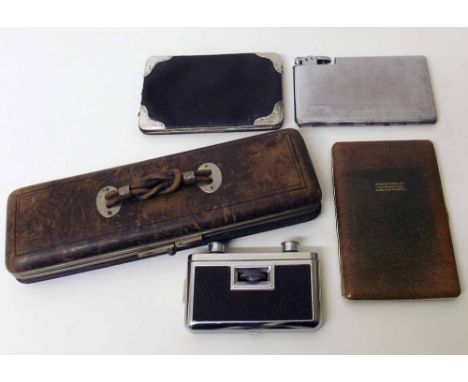 Pair of folding pocket binoculars silver mounted card/ticket case, concertina glove box etc. Condition report: see terms and 