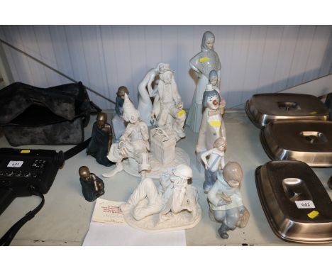 Three C &amp; J Whittaker ornaments one AF, a Nao figure and other similar figures and two Soul's Journey figures