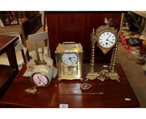 A gilt metal mantel clock, The Clock Company Anniversary clock, together with a French mantel clock AF