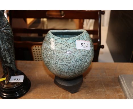 Simon Leach, crackle glazed pottery vase and stand