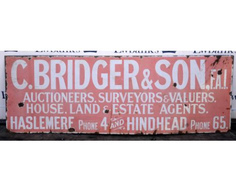 Enamel sign 'C Bridger & Son' W180 x H62cms