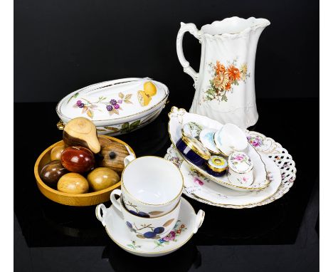 Royal Worcester tureens, 13 items in total other ceramics including jugs, plates and wooden fruit.