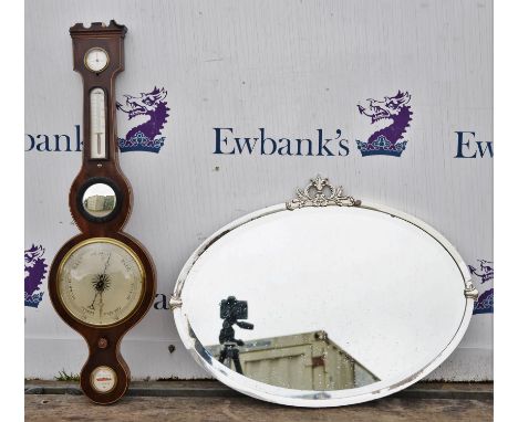 Mahogany wheel barometer by J. Bregazzi, Dursley, late 18th?early 19th Century, 94cm high, together with an oval silvered met