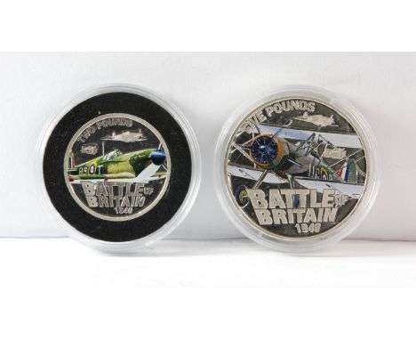 Silver proof and enamel £5 coin and £2 coin Battle of Britain. 