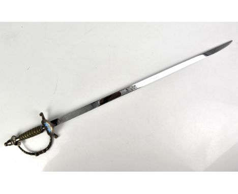 Wilkinson Sword wedding cake sword, with leather grip, enamelled guard depicting doves and the blade inscribed 'The Queen's H