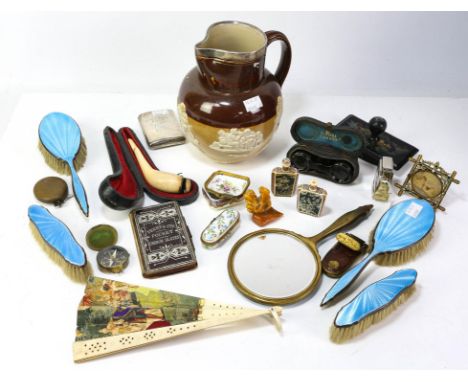 Miscellaneous items including a meerschaum pipe, two pairs of opera glasses, a compass, a purse, a silver cigarette case Will