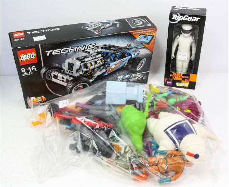 A collection of model cars, Air fix kit, Lego Technic, Stay puff marshmallow man , Stig amongst others.