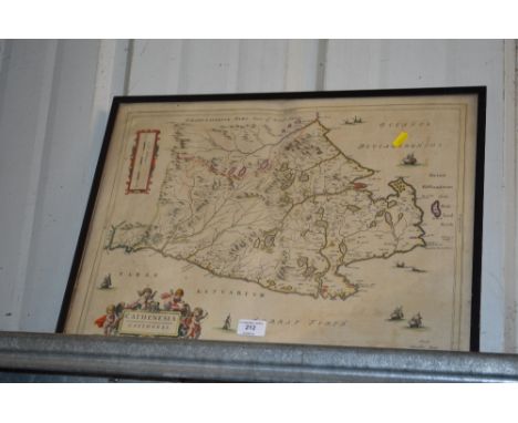 A framed and glazed coloured map of Caithness