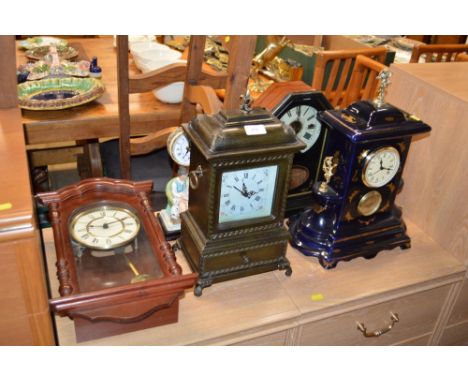 Five various mantle clocks and wall clock