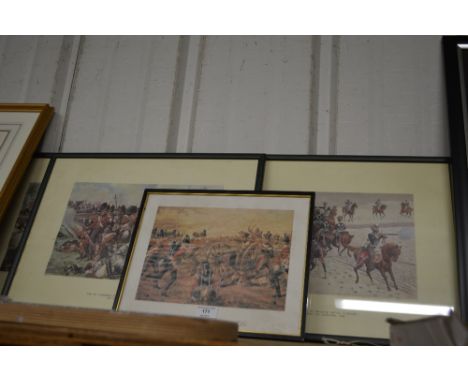 A set of four coloured military prints after R Simkin; together with one other print