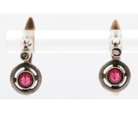 A vintage pair of gold, red paste and diamond chip ear studs, 2.3gm 