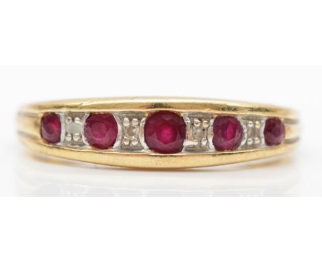 A 9ct gold ruby and diamond ring, P, 2.4gm 