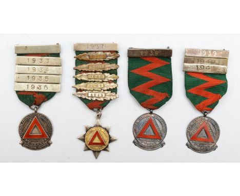 Four silver and enamel driving medals, without accidents for 5 years, 1932 - 1936, gold and silver for 10 years 1937, 1938 - 