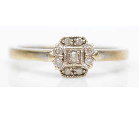 An Art Deco 9ct white gold and old cut brilliant diamond cluster ring, R, 2.2gm 