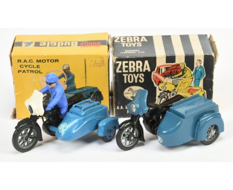 Budgie and Zebra Toys pair of Motorcycle Patrol - (1) No.454 RAC Motorcycle Patrol - Missing figure driver and aerial, black 