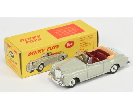 Dinky 194 Bentley Coupe Convertible - light grey body with tan folded hood, maroon interior with driver, spun hubs - Excellen