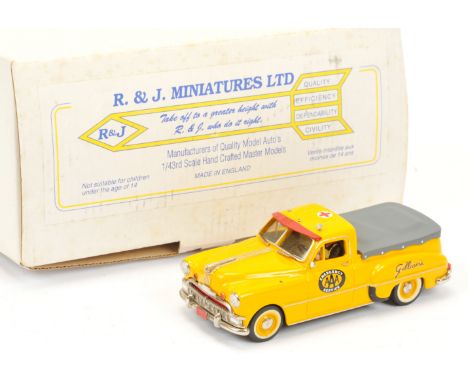 R&amp;J Miniatures white metal 1949 Pontiac Pick Up Truck - yellow, "Gillian's" livery - Near to Mint (signs are in a clear p