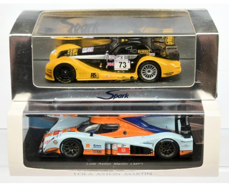 Spark pair of models - (1) Morgan Aero 8 GT 73Le Mans 2002 - yellow body with racing number 73; (2) Lola Aston Martin LMP1 - 