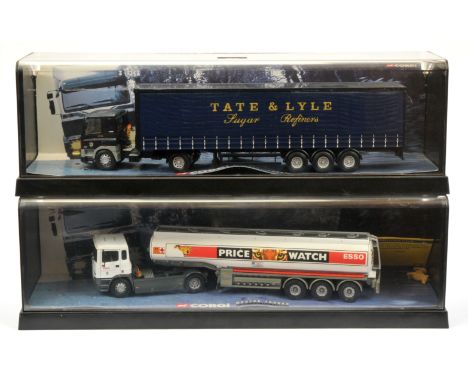 Corgi pair of Articulated Truck and Trailers - (1) 75104 ERF Articulated Esso Tanker; (2) 75402 Leyland DAF Curtainside "Tate