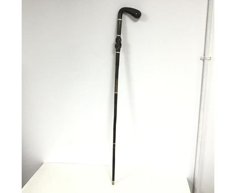 A late Victorian bone and horn mounted walking stick (l.92cm)