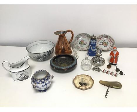 A mixed lot comprising a jasparware salt shaker, a Royal Copenhagen pierced vase, a Chinese cloisonne dish, a copper jug, a 1