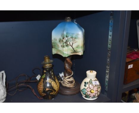 Edwardian and later table lamps including hand painted Bohemian style and painted lamp shade