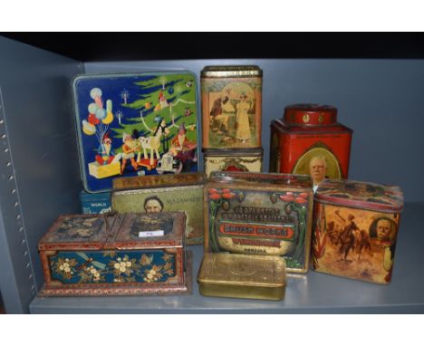 20th century and later Advertising tins including Christmas Assorted, Mazawattee, Kitchener and Huntley and Palmers tea caddy