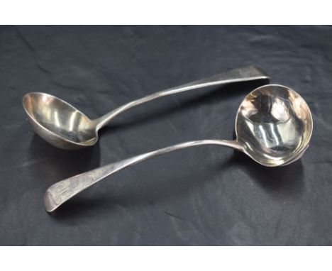 A George III silver sauce ladle, Old English pattern with pip reverse, engraved initials MF, marks for London 1794, maker Ric