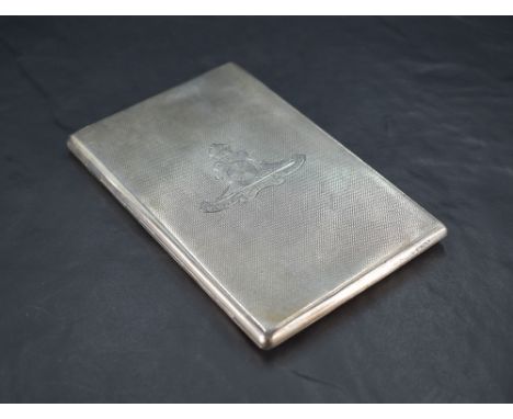 A George VI silver military interest cigarette case, of hinged rectangular form, engine-turned with royal Artillery crest, op