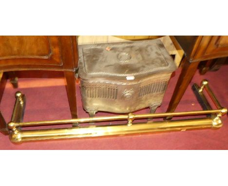 A 19th century pierced steel serpentine front hinge topped coal-box, having ringed end carry handles, w.49cm; together with a