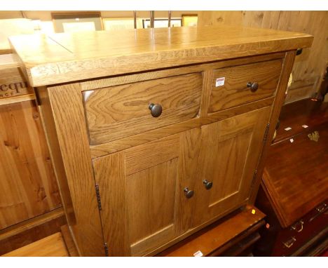 A contemporary light oak double door side cupboard with twin upper drawers, width 84cm