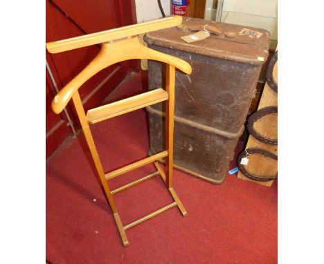 A wooden bound canvas trunk; together with a beechwood clothes horse (2)