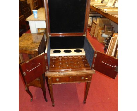 An early 20th century mahogany and flame mahogany fitted drinks cabinet by Walker &amp; Hall, twin upper doors enclosing circ