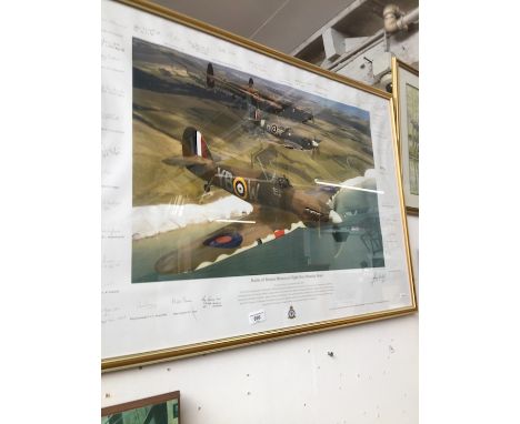 Framed signed print of The Battle of Britain Memorial flight over Beachy Head 