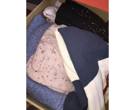 A box of vintage and modern cardigans to include cashmere, merino wool, brands such as Orvis, H&amp;M, etc (20) 