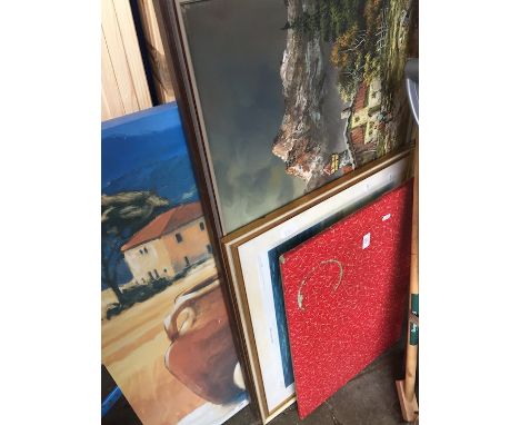 Small folding table and a limited edition print of ship 
